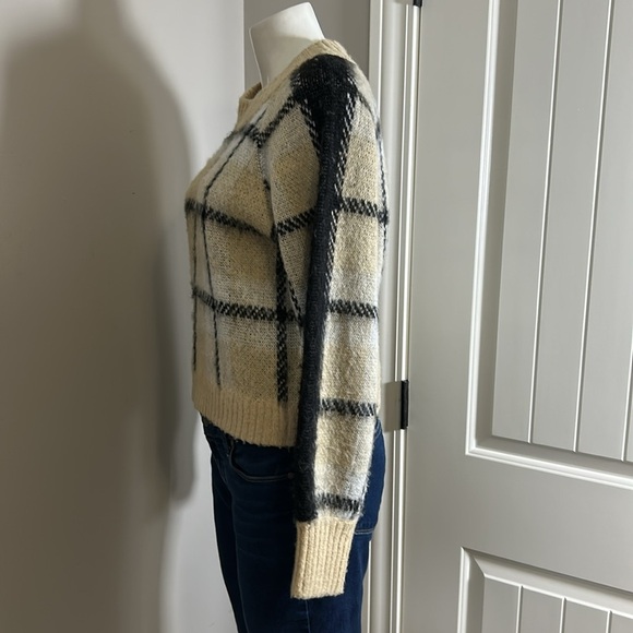 Anthropologie Moth Sweater Tan Black Window Pane Plaid Crewneck Sz S - Picture 7 of 13